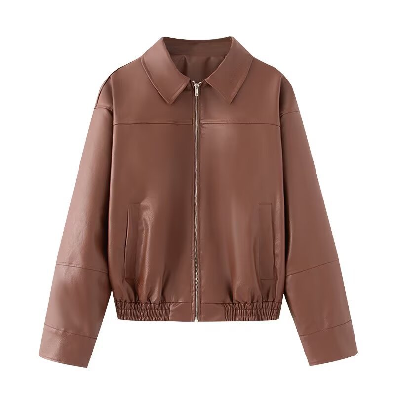 Fashionable And Chic Faux Leather Bomber Jacket Coats