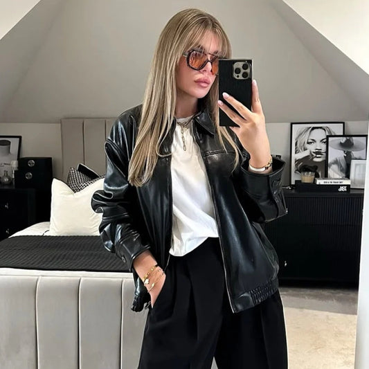 Fashionable And Chic Faux Leather Bomber Jacket Coats