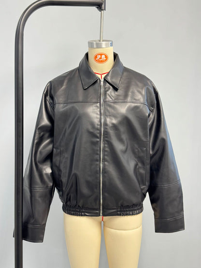 Fashionable And Chic Faux Leather Bomber Jacket Coats