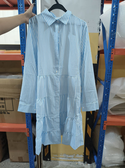 Ins Striped Long-sleeved Shirt Dress Fashion Lapel Button Dresses For Women